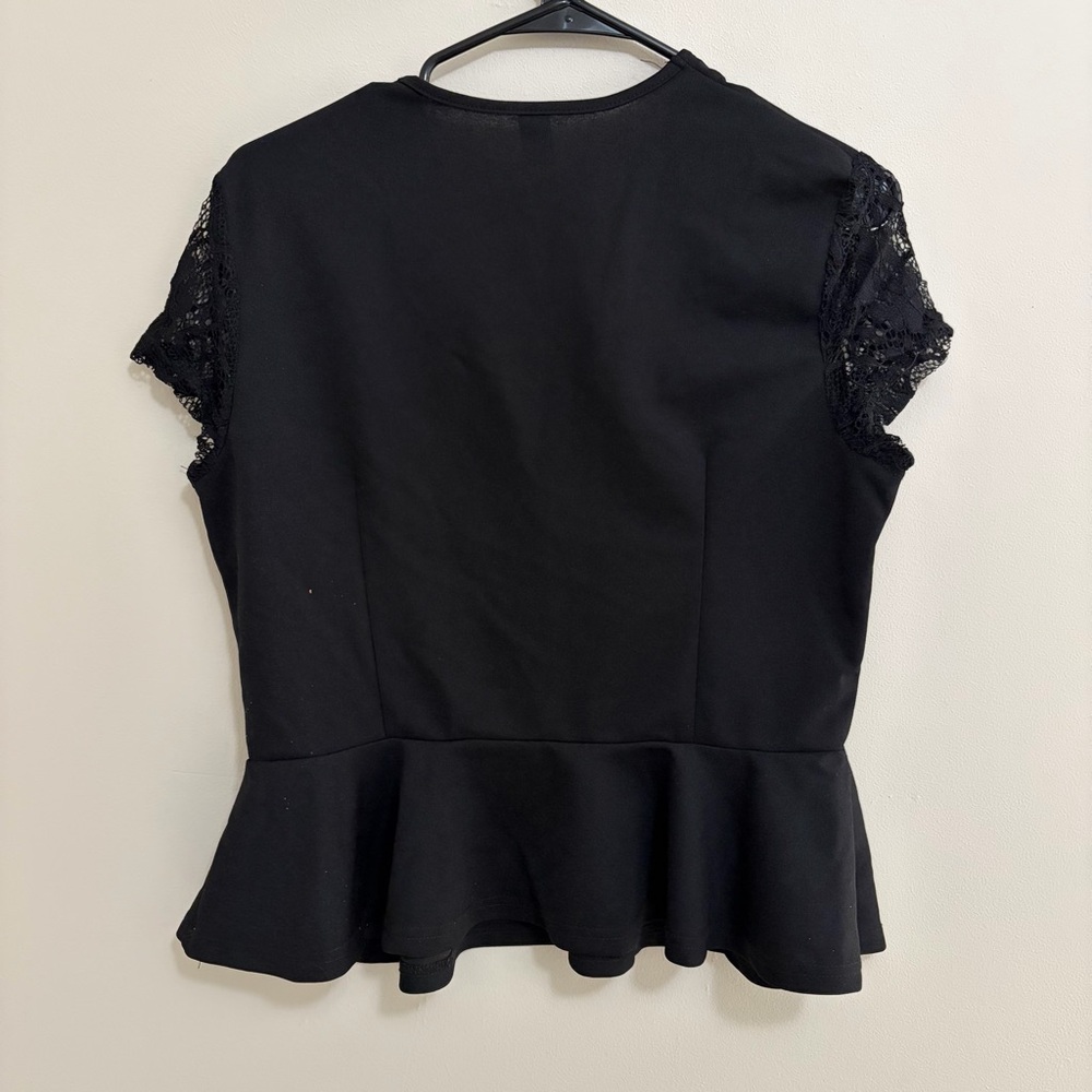 SHEIN Black Peplum Top with Lace Sleeves - Picture 3 of 3